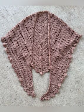Handmade Dusty Pink Beige Crochet Triangle Shawl